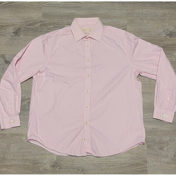 Michael Kors Pink Stripped Button Up Collared Shirt Long‎ Sleeve Size XL - Picture 1 of 13